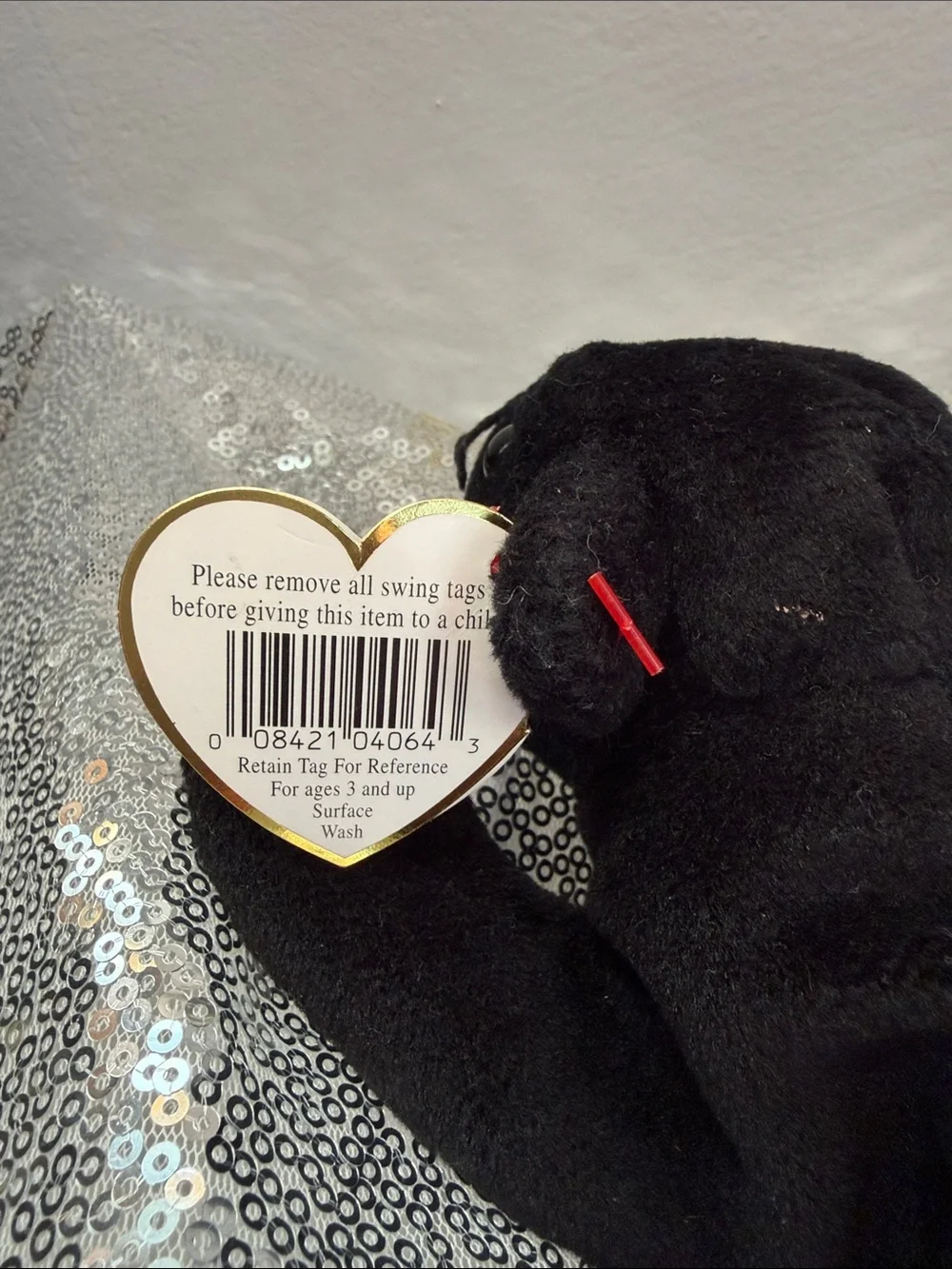 NWT Ty Velvet the Panther Plush Beanie Baby with Heart Tag - Black